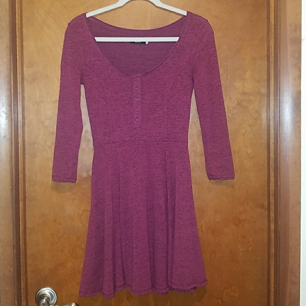 BDG Long-Sleeve Burgundy Skater Swing Dress